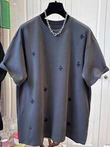 Manfinity Dauomo Áo thun cổ tròn thêu cho nam - Áo thun cổ tròn thường ngày - Áo thun nhẹ phù hợp cho mọi mùa - Nhiều màu - Xem 4