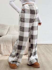 SHEIN Autumn And Winter  Maternity Plaid Print Drawstring Waist Pocket Pants, Warm For Autumn And Winter Plaid Pants Fleece Pants Pajama Pants Checkered Pants Lounge Pants