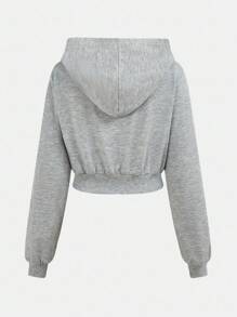 SHEIN 2 件套青少年女孩休闲装：灰色纯色针织套头连帽衫，带口袋，黑色纯色紧身运动连体裤，返校，街头运动休闲运动服 - 彩色 - 查看 9