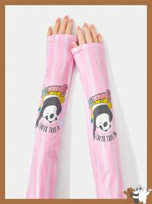 We Bare Bears X SHEIN 1 paire de manchettes mode et mignonnes aux designs rayés et de dessins animés - Rose bonbon - Voir 3