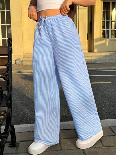 SHEIN Nova Glow Tween 女童度假休闲条纹直筒裤