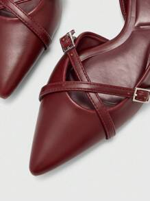 CUCCOO BIZCHIC Women's Pointed Toe Wine Red Strap Buckle Backstrap Flat Shoes, Fashionable & Elegant For Work, Comfortable Mule Shoes For Christmas Spring Shoes - Burgundy - View 7