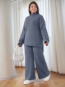 EURMUSE OLUS 尺码 高领休闲毛衣 - 水鴨藍 - 查看 3