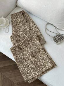 Elamini Pantalones anchos de pierna delgados y sexys con estampado de leopardo, aptos para uso casual, de vuelta a la escuela