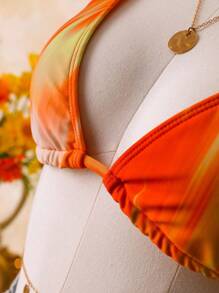 SHEIN Swim Women's Summer Vacation Beach Contrast Color Halter Bikini Top