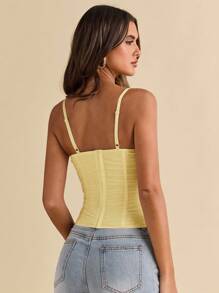 SHEIN BAE Áo hai dây màu hồng phấn trơn, thích hợp mặc mùa xuân thu đông, kiểu dáng thanh lịch lãng mạn với phần ren phối quanh eo, phù hợp cho nữ, dịp Lễ Tình nhân, dự tiệc, hẹn hò, làm phù dâu, biểu diễn khiêu vũ, hoặc mặc thường ngày. - Màu vàng - Xem 2