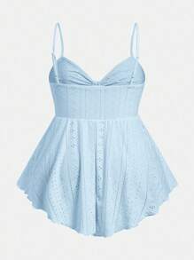 SHEIN EZwear Plus Size Casual Minimalist Light Blue Knitted Camisole - Baby Blue - View 2