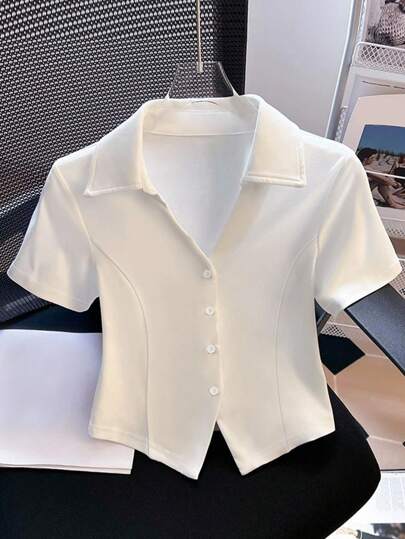 GlowEve 女式 Polo 领短袖纯色短款修身 T 恤