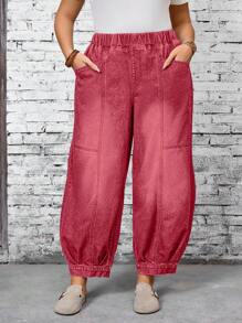 EMERY ROSE Jeans holgados para mujer de talla grande con bolsillos y corte acampanado - Rojo - Ver 2