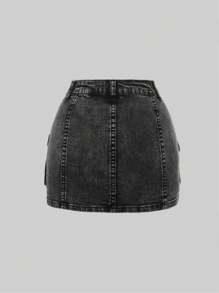 SHEIN Girlism Teen Girl Flap Pocket Denim Skirt