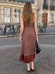 Pariaura Đầm dài hở lưng chấm bi thanh lịch kiểu Pháp dành cho nữ, mùa hè - Cà phê - Xem 2