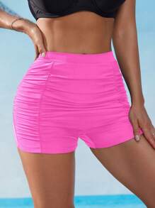 Swim Lushoire Women's Black Ruched High Waisted Slimming Butt Lifting Bikini Bottom Swimsuit, Suitable For Vacation, Beach In Spring/Summer - Pink - View 6