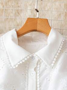 SHEIN LUNE 大码女式度假花卉刺绣荷叶边短袖单排扣衬衫裙