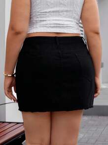 SHEIN Essnce Plus Size Women Pockets Casual Versatile Denim Mini Skirt - Black - View 2