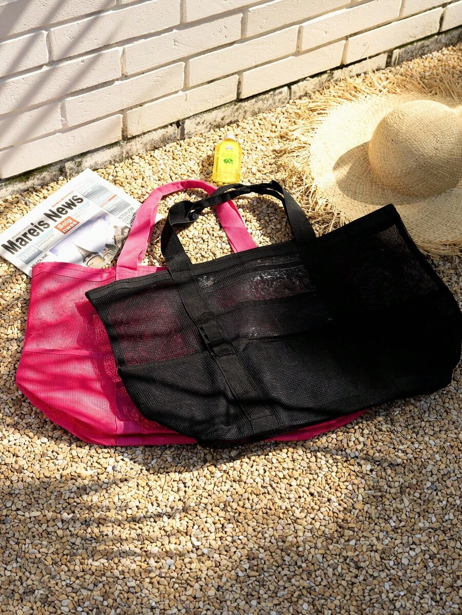 Beach Bag, Mesh Beach Bag Oversized Beach Tote 8 Pockets Beach Towel Bag Hollow Out