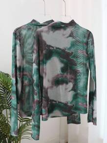 DAZY 1pc Mock Neck Tie Dye Top Sheer Long Sleeve Women Tops Going Out Tops Women - Multicolor - View 8