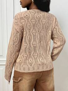 Slaydiva 2025 New Oatmeal Textured Knit V-Neck Tie Front Cardigan, Suitable For Music Festivals, Easter, St. Patrick's Day, Western, Nomadic, Birthday Party, Graduation, Casual, Vacation, Cruise, Street Fashion, Minimalist Autumn Winter Clothes For Women - Apricot - View 3