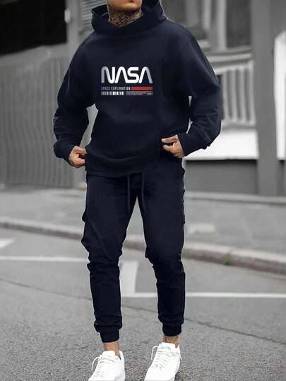 RueChic Men's Casual Logo Print Hoodie & Sweatpants Set