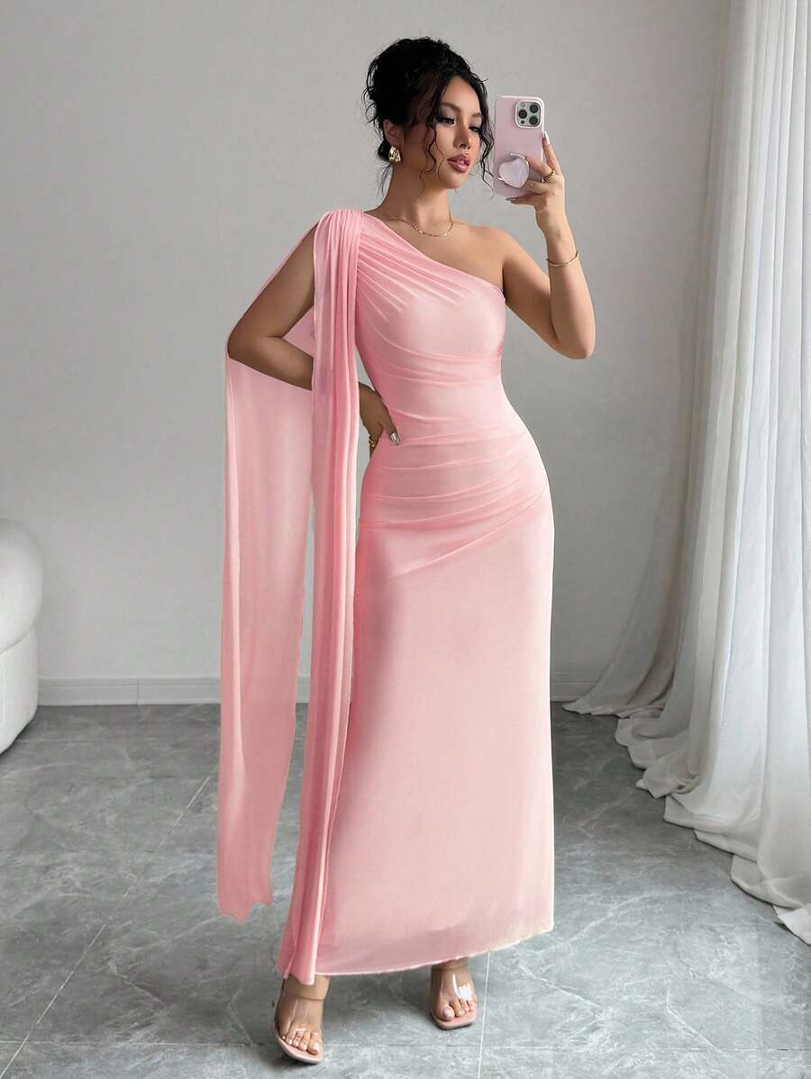 Rafferiza 女式长款修身休闲连衣裙,浅黄色,春夏 - 粉色 - 查看 1