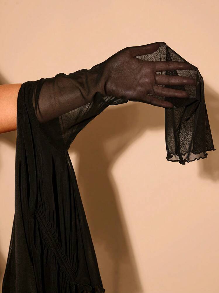 SHEIN PETITE CURVE Plusstorleks topp med rosett för kvinnor, elegant högtidsfest, lämplig för födelsedagar, bärbar under alla årstider - Svart - Visa 8