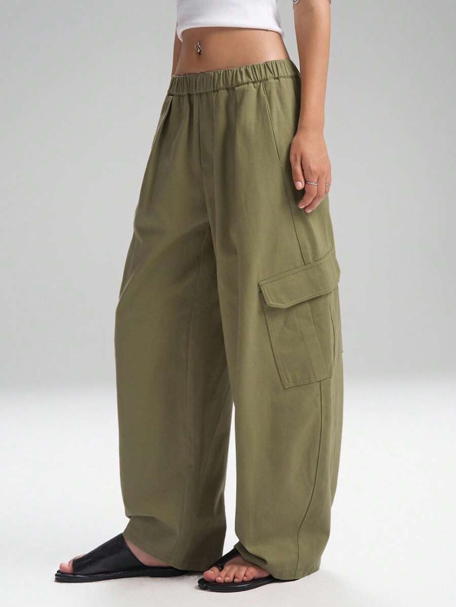 LYSMO Summer Women's Green Cargo Pocket Baggy Pants For Minimalist Vintage Casual, Comfortable And Casual, Commuting And Versatile, Y2K Chic 2025New Arrive