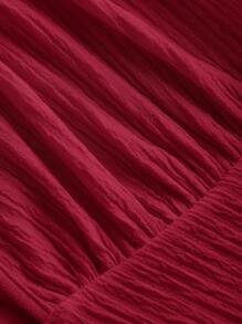 SHEIN MOD Red V-Neck Ruched Waist Short Plus Size Women Jumpsuit