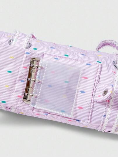 Kawaii Bolso tote con diseño de volantes, tirantes y estampado de lunares multicolor tipo caramelo, bolsillo adecuado para fotografías, identificaciones, fiestas, vacaciones, compras, lindo y dulce