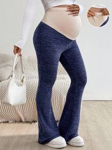 SHEIN Autumn And Winter Casual   Maternity Pants Autumn And Winter Night Out  Going Out Tops Maternity Solid Color Elastic Cycling Shorts, - Blue - View 3