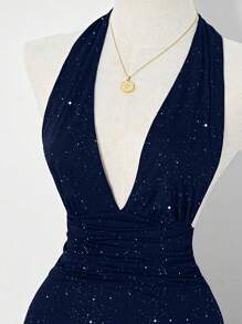 SHEIN Clasi 优雅女士节日派对吊带亮片连衣裙 - 藏蓝色 - 查看 4