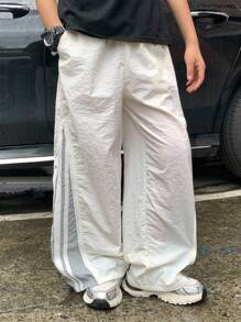 青少年男孩休闲运动混色宽窄条纹宽松直筒宽松裤，适合学校、花园、海滩、生日、春季、夏季、秋季、冬季