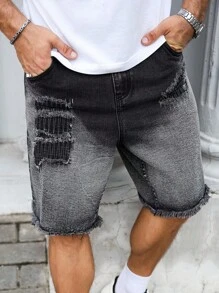 Manfinity Homme Celana Pendek Denim Kasual Pria Ukuran Besar untuk Aktivitas Luar Ruangan dan Gaya Jalanan - Grey - View 4