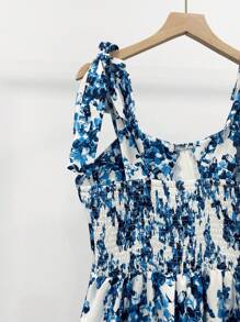 Women's Floral Print Twist Shoulder Mini Dress For Vacation - Multicolor - View 4
