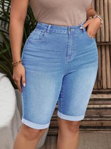 EMERY ROSE Große Größen Verwaschen Skinny Denim Shorts - Helle Waschung - Übersicht 5