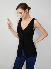 Uhlyne 优雅V领纯色羊毛针织开衫，适合商务女性，夏季和秋季穿着，简约风格，商务休闲，假日、工作、教师、返校、秋季，尽显老钱气质。 - 黑色 - 查看 7