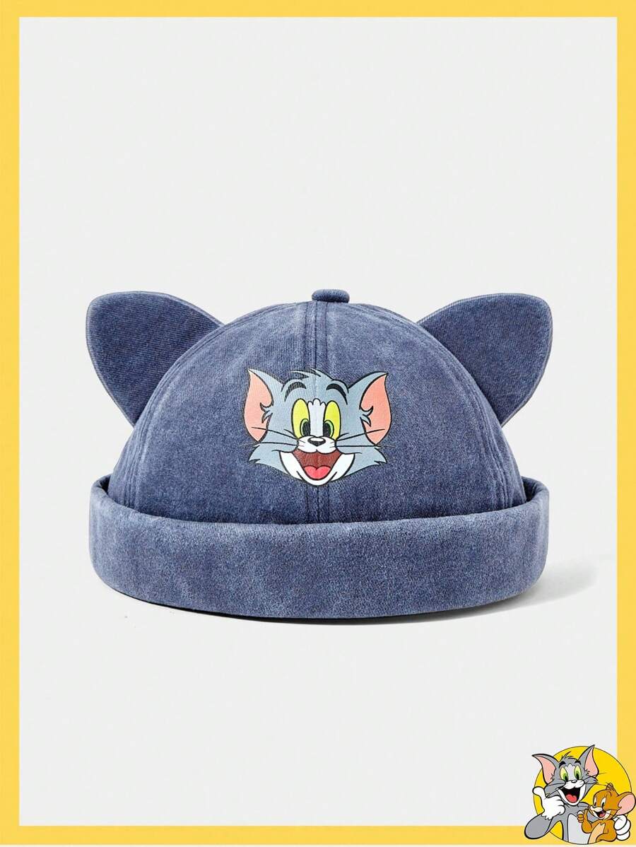 TOM & JERRY X SHEIN 可爱猫耳装饰卡通人物无檐便帽