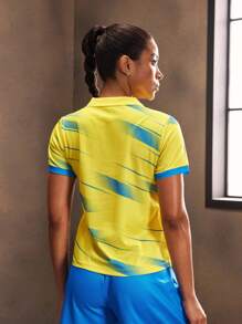 Powerista Women's Letter Print Short Sleeve Casual Fitness Sports Polo Shirt - Blue - View 2