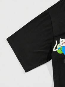 ROMWE MEN Adventure Time X ROMWE 男士不对称印花拼布短袖 T 恤，宽松短款