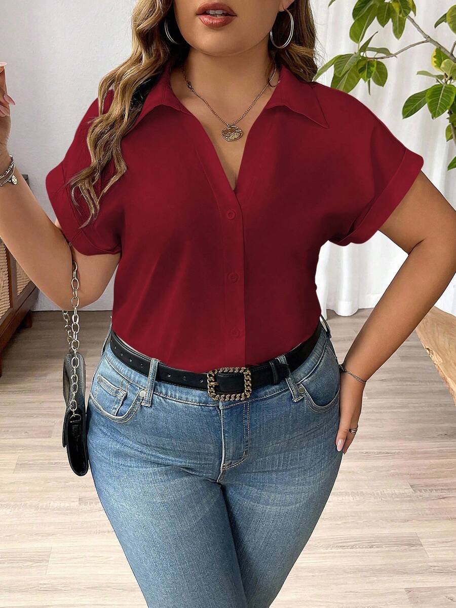 Calvaya 大码纯色蝙蝠袖拼布连体衣