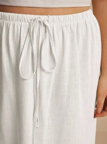 Elaquor Ropa de mujer talla grande de otoño, falda sólida simple con cordón en la cintura para mujer
