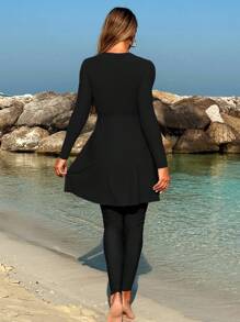 Swim Mulvari New Middle East Style Burkini Swimsuit 2 Pieces Set, Modest Cover Up Long Sleeve And Long Pants, Protective SPF Swimwear Suit, Arab South East Asia Style For Summer Beach Vacation