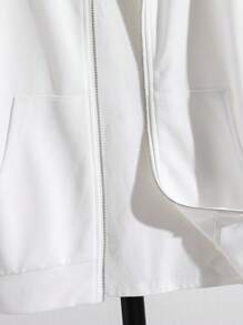 SHEIN 1 件青少年男孩休闲运动学院艺术风格复古宽松连帽开衫，带贴袋，适合返校，适合生日派对、晚会、表演、婚礼、洗礼、开幕式，适合日常使用，适合上学，适合旅行，适合运动，适合春秋季节，白色拉链连帽衫