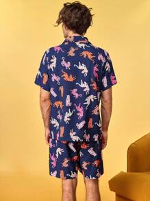 Funny Cartoon Cute & Mischievous Men's Pajama Set - Multicolor - View 2