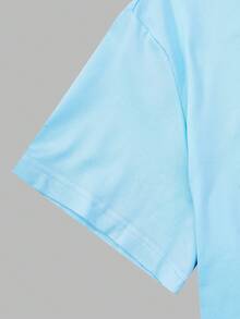 Teen Girl Loose-Fit Casual Graphic Tee Tops, American Style, Summer,Holiday,Summer,Travel - Blue - View 7