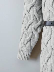 SHEIN Áo len cardigan dài quá khổ cho bé gái có mũ trùm đầu, phong cách thường ngày - Xám - Xem 5