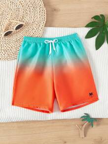 SHEIN Teen Boy Ombre Palm Tree Print Drawstring Beach Shorts