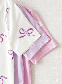 6 pezzi Set pigiama aderente per bimbe, con maglietta a maniche corte e pantaloni lunghi, motivo fiocco e cuore, tessuto elastico, lavabile in lavatrice, vestibilità comoda e facile da curare, adatto per bambine da indossare a casa come pigiama o abbigliamento casual, design minimalista facilmente abbinabile (3 set venduti separatamente)