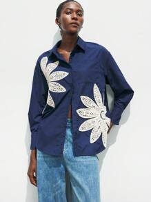 Maija Lose sitzende Damen Bluse mit gehäkelter Verzierung, lässig-elegantes Boho-Design, weich und bequem wie Kimono, geeignet für Frühling/Sommer Urlaub und Musikfestivals, Khaki