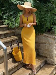 DAZY Women's Sweet Backless Spaghetti Strap Vacation Dress Women Sweater Dresses - Yellow - View 1