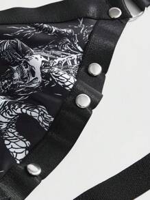 Grunge Punk Gothic Punk Skull Snake Pattern Stud Triangle Cup Triangle Panty Lingerie Set - Black - View 4