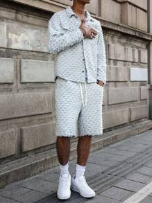 PAVTROS Men's Long Sleeve Frayed Single-Breasted Denim Jacket And Denim Shorts Casual Suit Going Out Hang Out Commute Street Party, Fall Clothes - Multicolor - View 5